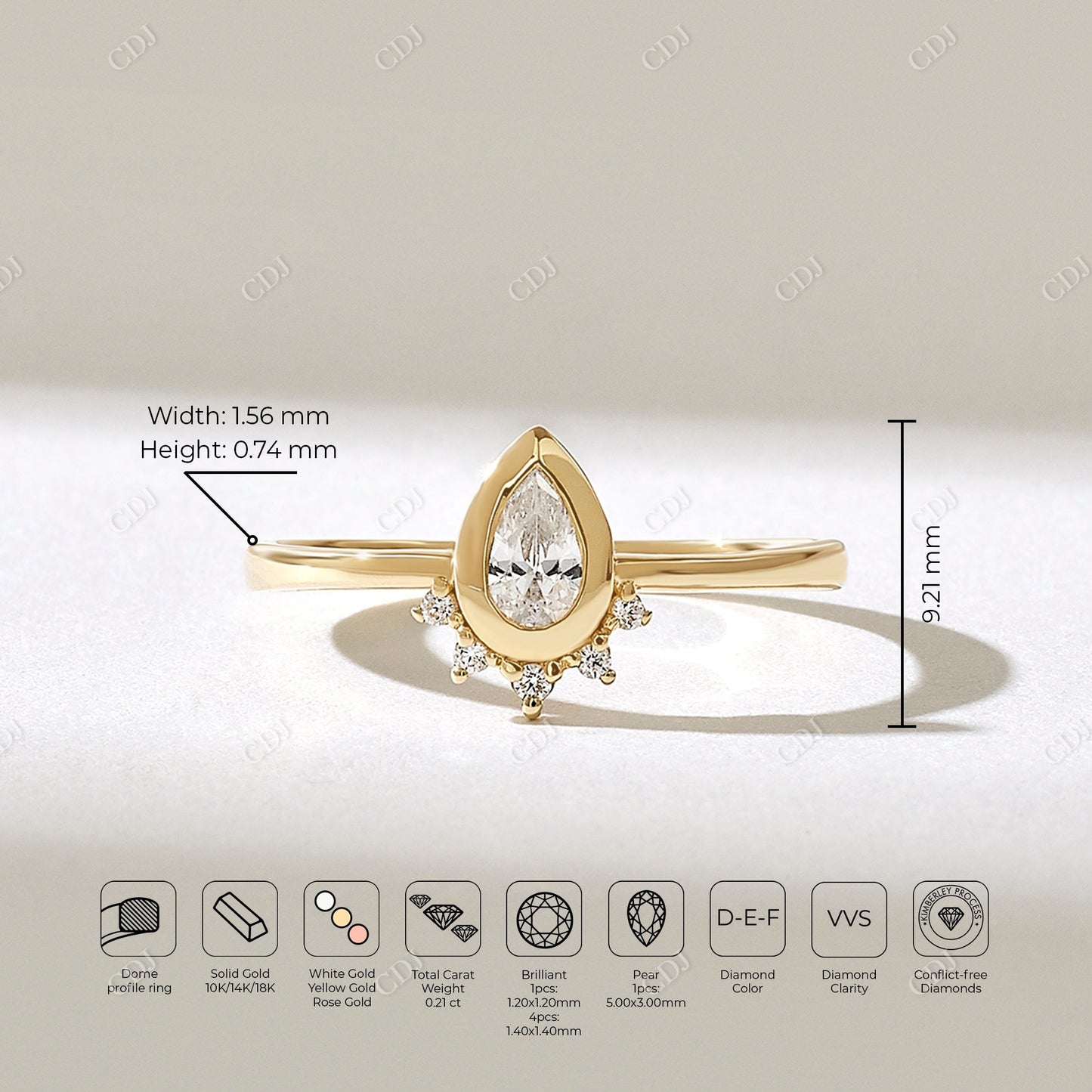 0.21CTW Pear Cut Lab Grown Diamond Tiara Engagement Ring  customdiamjewel   