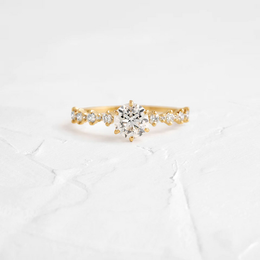 0.90CT Round Moissanite Wavelet Ring  customdiamjewel 10KT Yellow Gold VVS-EF