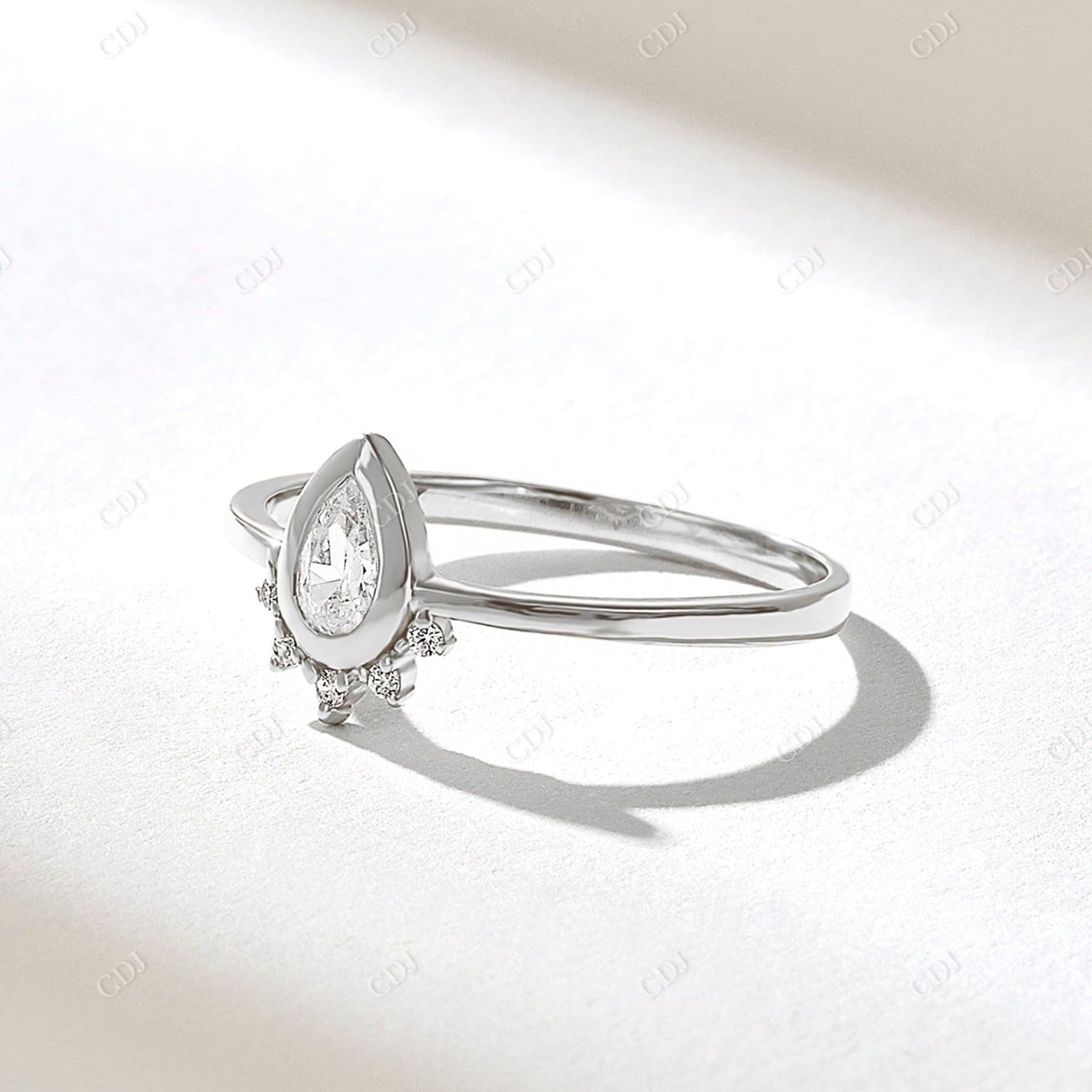 0.21CTW Pear Cut Lab Grown Diamond Tiara Engagement Ring  customdiamjewel 10KT White Gold VVS-EF