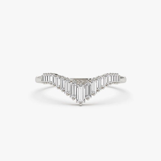 0.50CTW Step Cut Curved Natural Diamond Wedding Band  customdiamjewel 10 KT Solid Gold White Gold VVS-EF