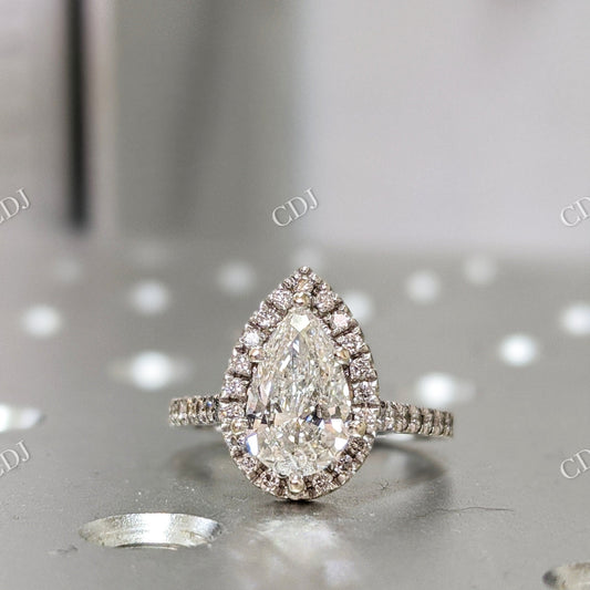 Pear Halo Ring 14K Solid Gold Diamond Simulant Engagement Ring  customdiamjewel 10KT White Gold VVS-EF
