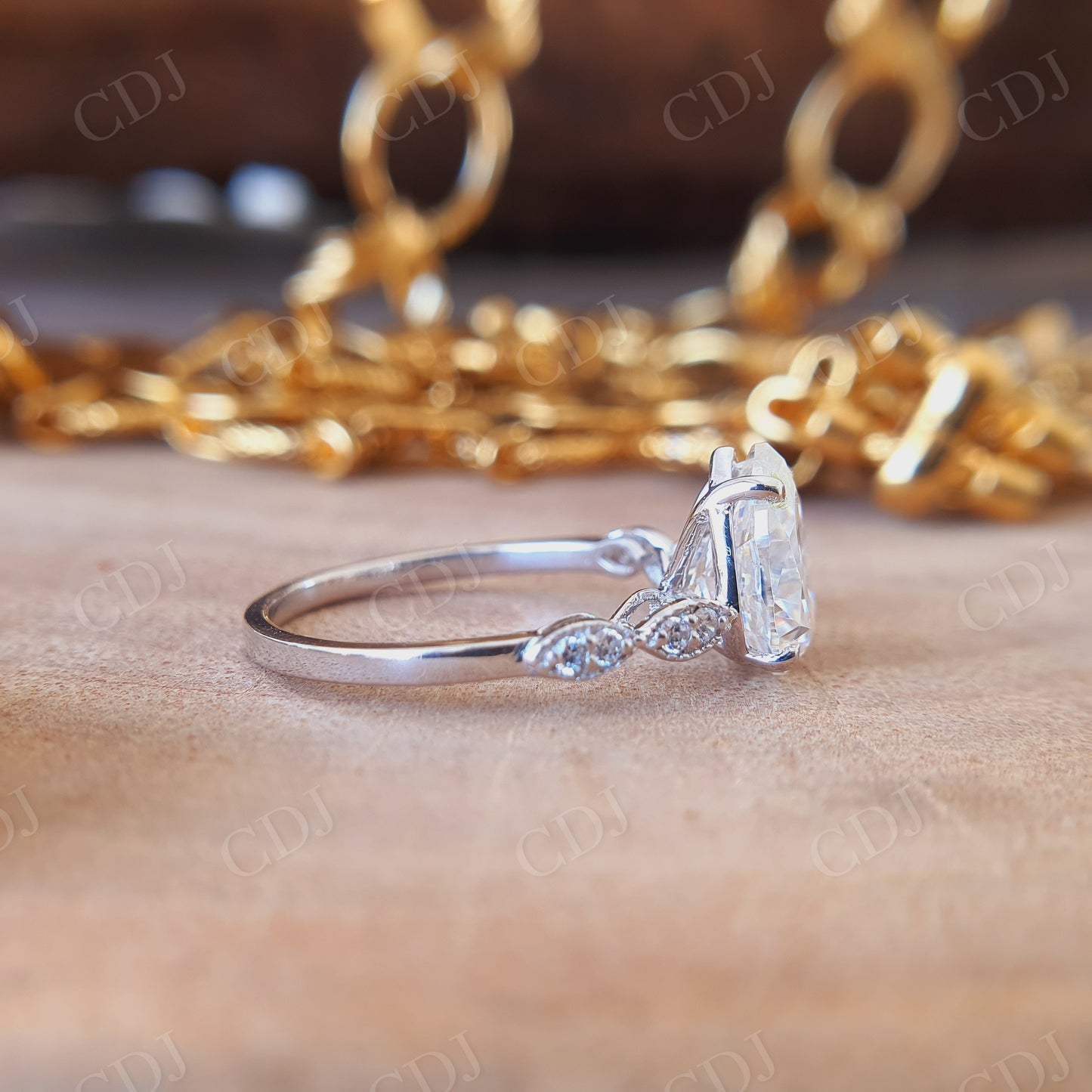 2.00CT Pear Cut Moissanite Solitaire Engagement Ring
