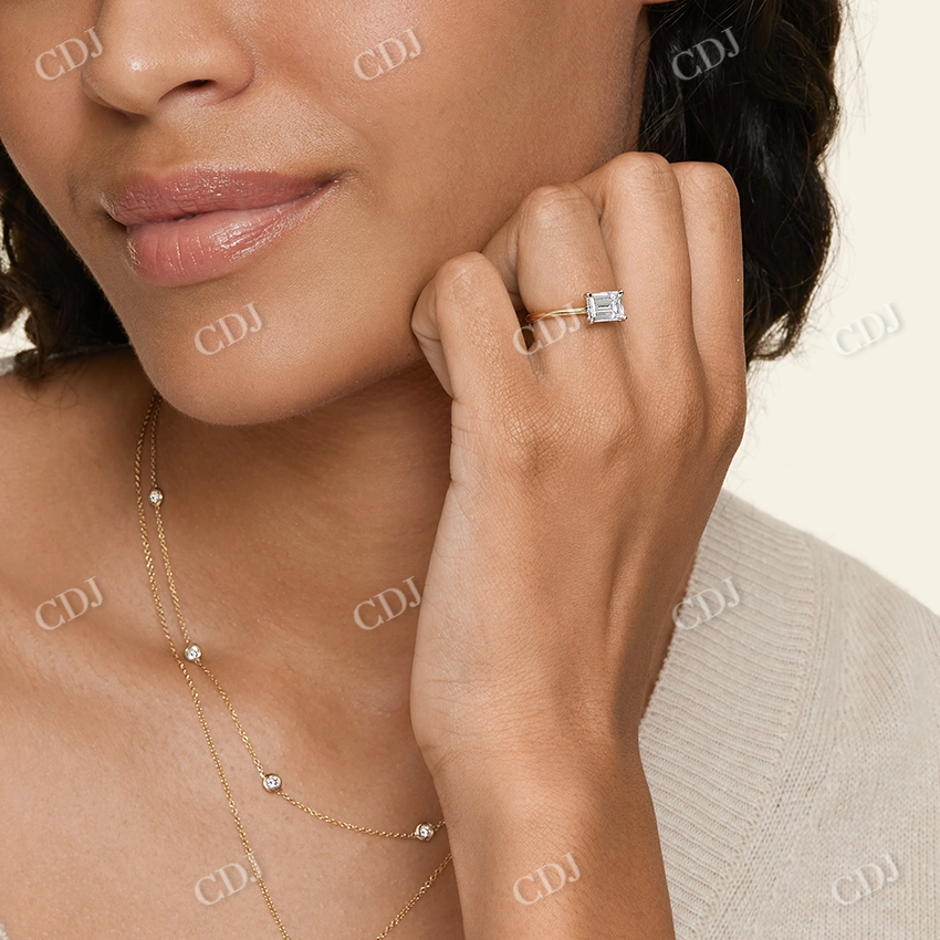2 CT East West Emerald Cut Lab Grown Diamond Two Tone Engagement Ring  customdiamjewel   