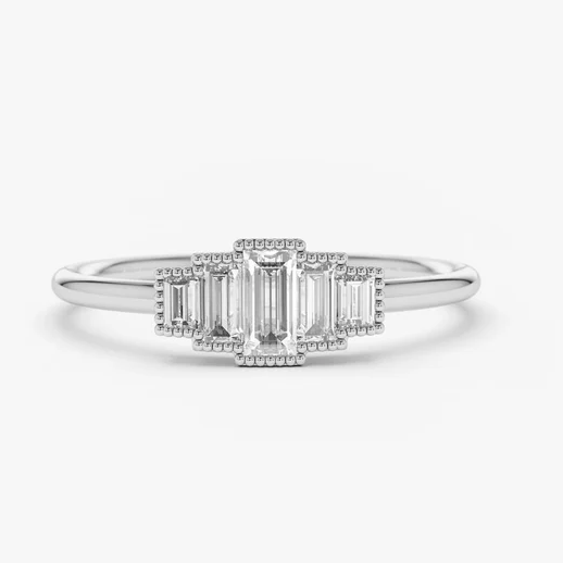 0.38CTW Step Cut Baguette Lab Grown Diamond Ring  customdiamjewel 10KT White Gold VVS-EF