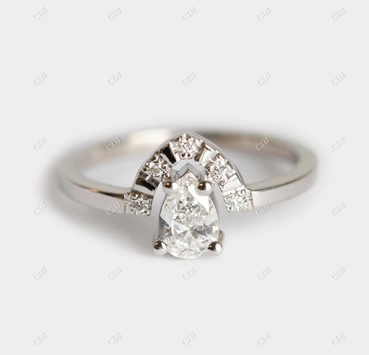 Antique 0.3ct pear Shaped Curved Moissanite Diamond Ring  customdiamjewel 10KT White Gold VVS-EF
