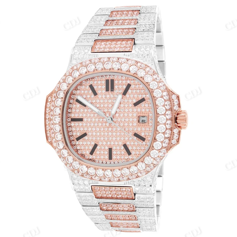 Iced Out Custom Rose And White Custom Patek Philippe Watch customdiamjewel