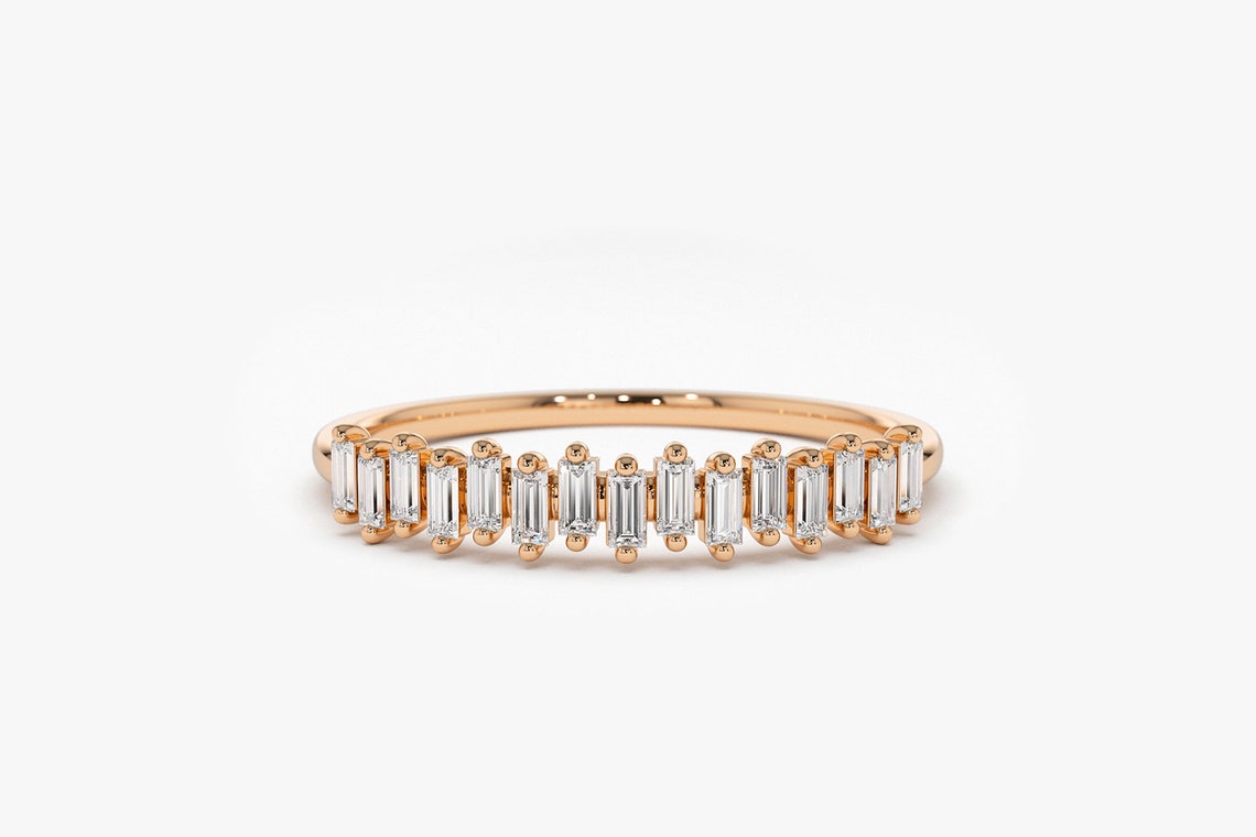 0.24CTW Baguette Cut Natural Diamond Stackable Wedding Band  customdiamjewel 10KT Rose Gold VVS-EF