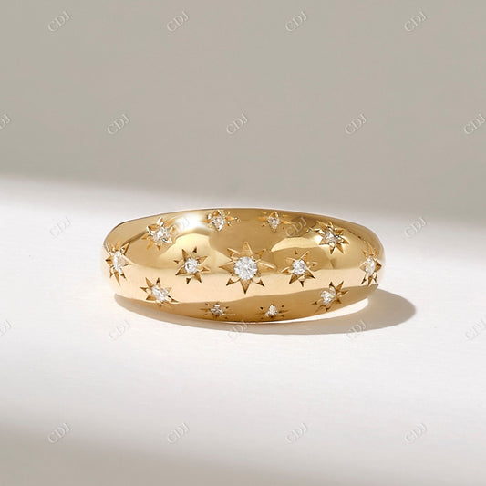 0.12CTW Real Diamond Star Dome Ring  customdiamjewel 10KT Yellow Gold VVS-EF