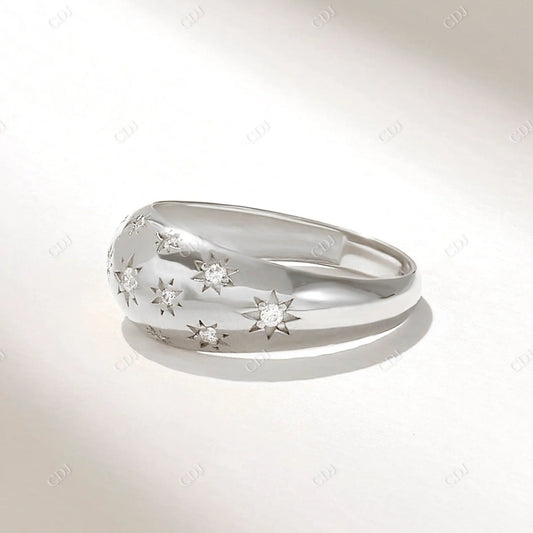 0.12CTW Round Cut Lab Grown Diamond Star Dome Ring  customdiamjewel 10KT White Gold VVS-EF