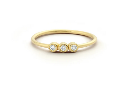0.10CTW Three Stone Lab Grown Diamond Bezel Set Ring  customdiamjewel Sterling Silver Yellow Gold VVS-EF