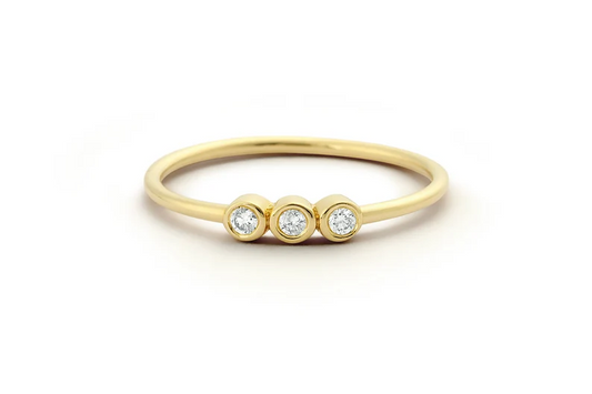 0.10CTW Three Stone Lab Grown Diamond Bezel Set Ring  customdiamjewel Sterling Silver Yellow Gold VVS-EF