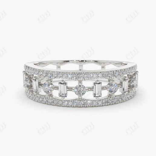 0.50CTW Lab Grown Baguette & Round Diamond Fancy Wedding Band  customdiamjewel Sterling Silver White Gold VVS-EF