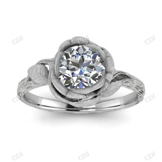 Round Cut Moissanite Flower Shape White Gold Solitaire Ring  customdiamjewel 10KT White Gold VVS-EF