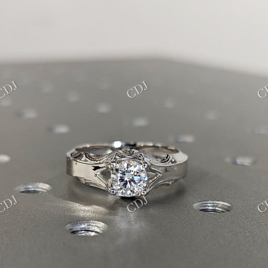 Round Cut Moissanite White Gold Edwardian Style Engagement Ring  customdiamjewel 10KT White Gold VVS-EF