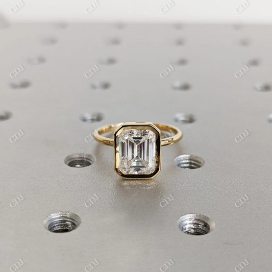 3.0CT Emerald Cut Moissanite Bezel Solitaire Engagement Ring  customdiamjewel 10KT Yellow Gold VVS-EF