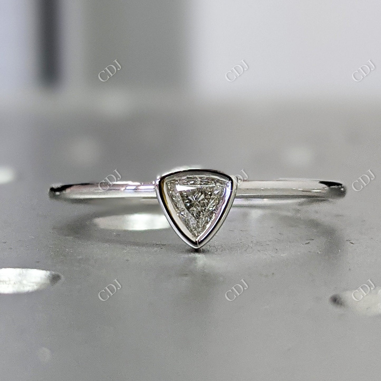 0.15CTW Trillian Shape CVD Diamond Solitaire Engagement Ring  customdiamjewel 10KT White Gold VVS-EF