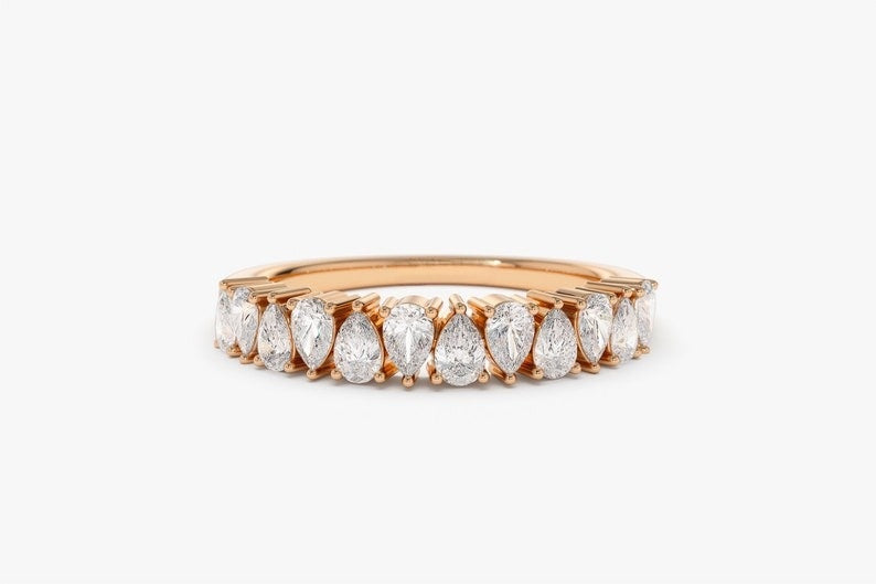 0.67CTW Pear Shaped Natural Diamond Half Eternity Band  customdiamjewel 10 KT Solid Gold Rose Gold VVS-EF