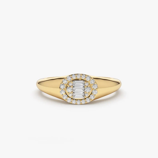 0.20CTW Oval Shape Baguette and Round Lab Grown Diamond Ring  customdiamjewel Sterling Silver Yellow Gold VVS-EF