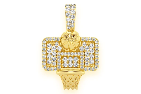 Antique Design Basketball Hoop Diamond Gold Pendant customdiamjewel