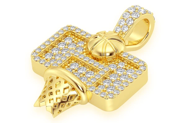 Antique Design Basketball Hoop Diamond Gold Pendant customdiamjewel
