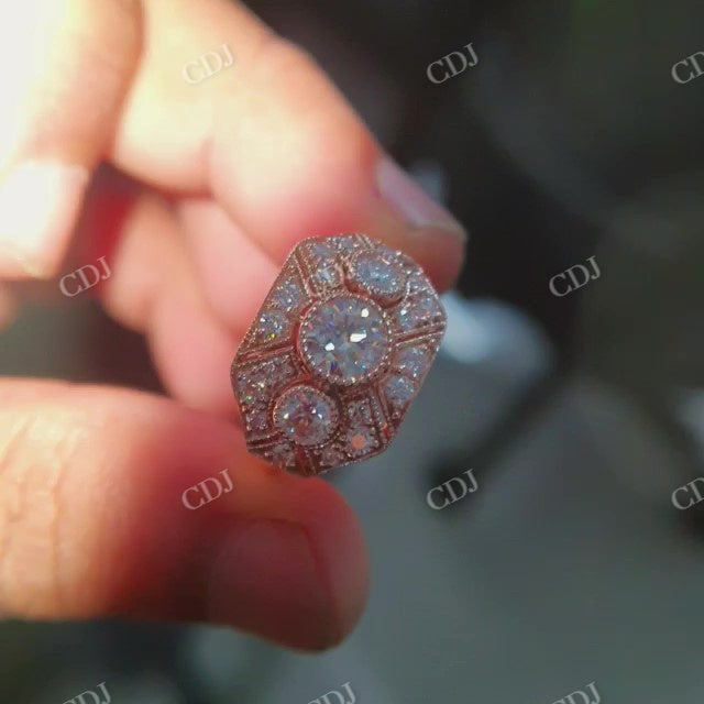 1.0CT Center Moissanite Art Deco Ring  customdiamjewel Sterling Silver Rose Gold VVS-EF