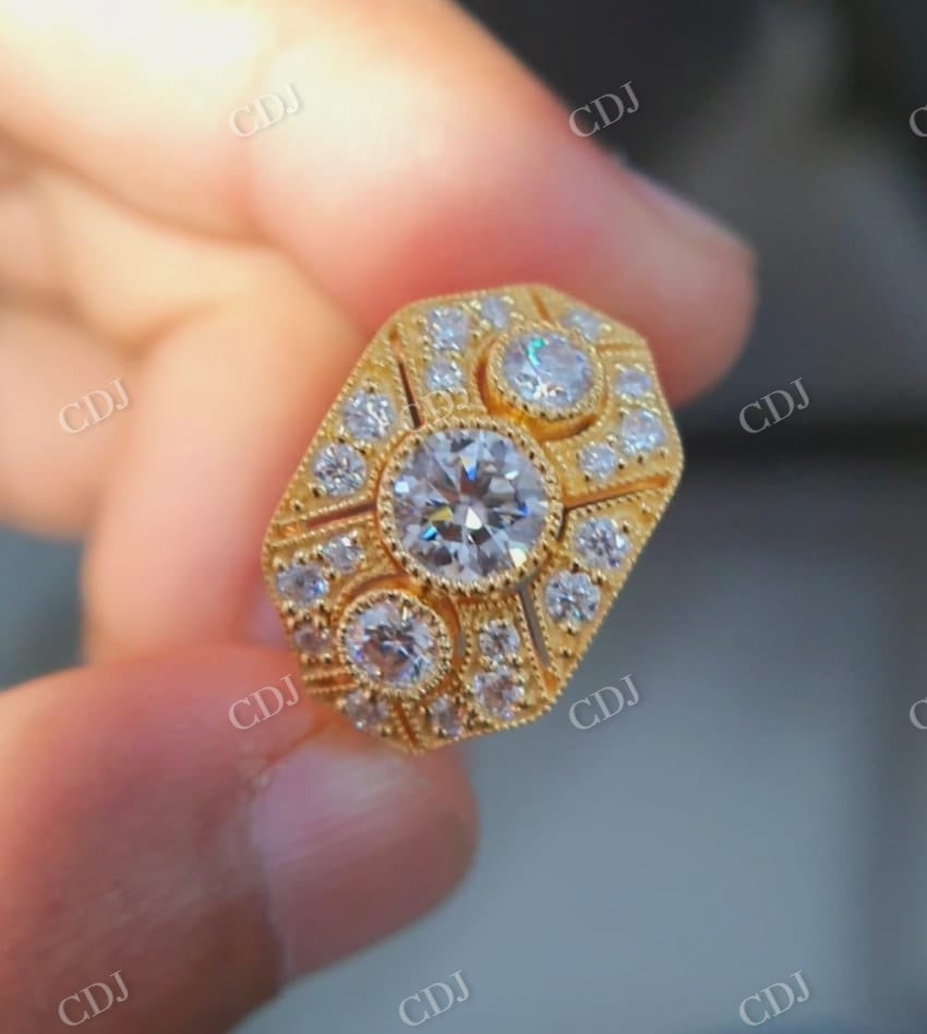 1.0CT Center Moissanite Art Deco Ring  customdiamjewel Sterling Silver Yellow Gold VVS-EF