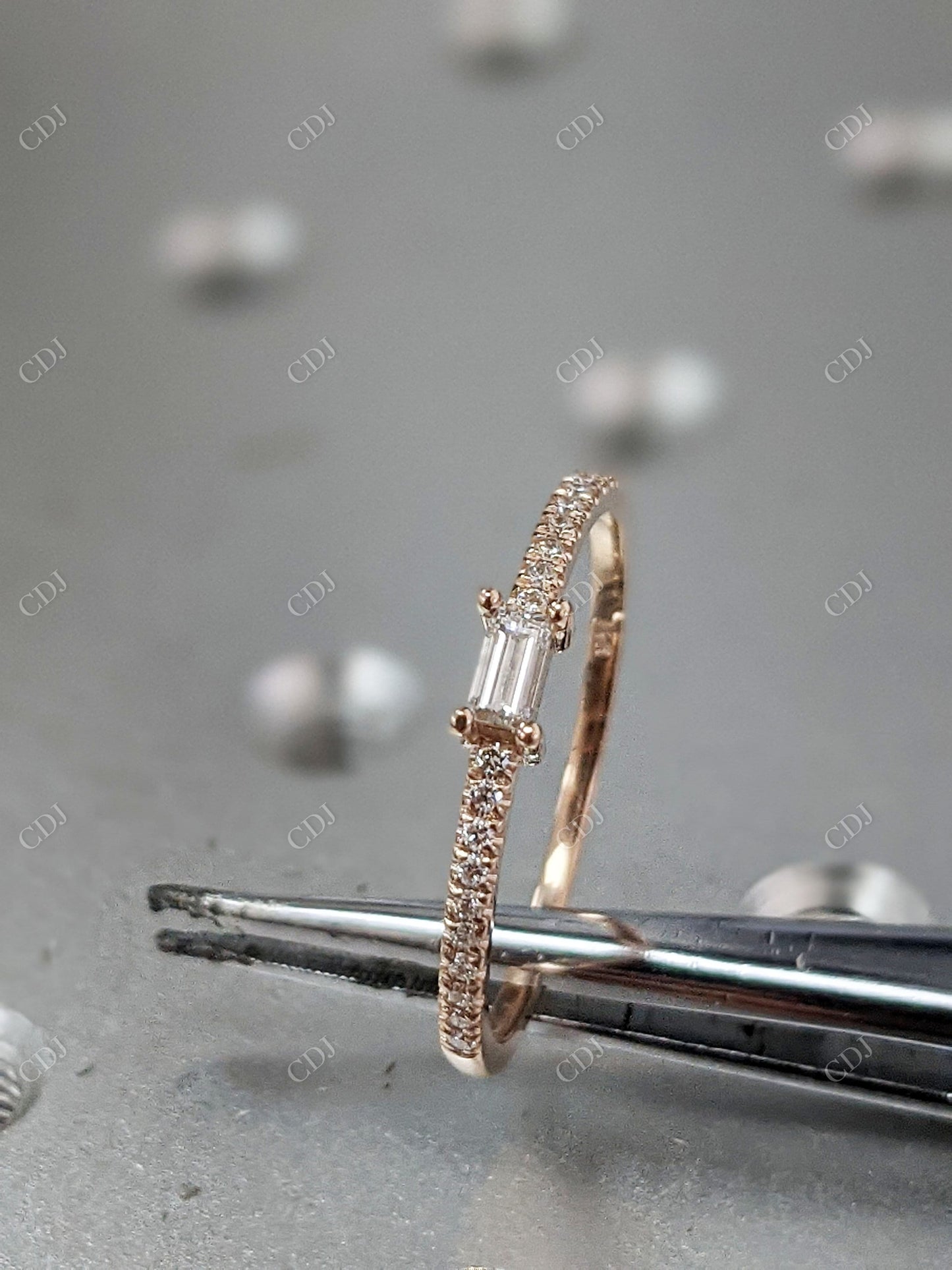 0.26CTW Baguette and Round Cut Diamond Engagement Ring  customdiamjewel   
