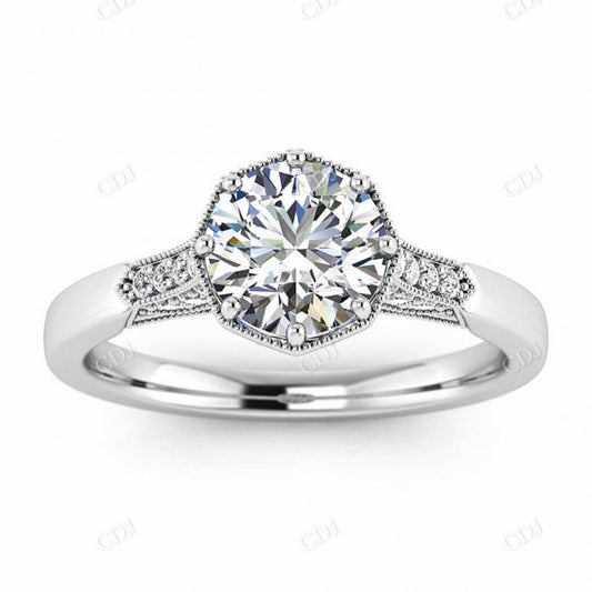 Antique Milgrain 14K White Gold Octagon Moissanite Ring  customdiamjewel 10KT White Gold VVS-EF