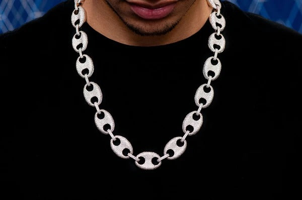 Diamond White Gold Plated Mariner Link Necklace  customdiamjewel   