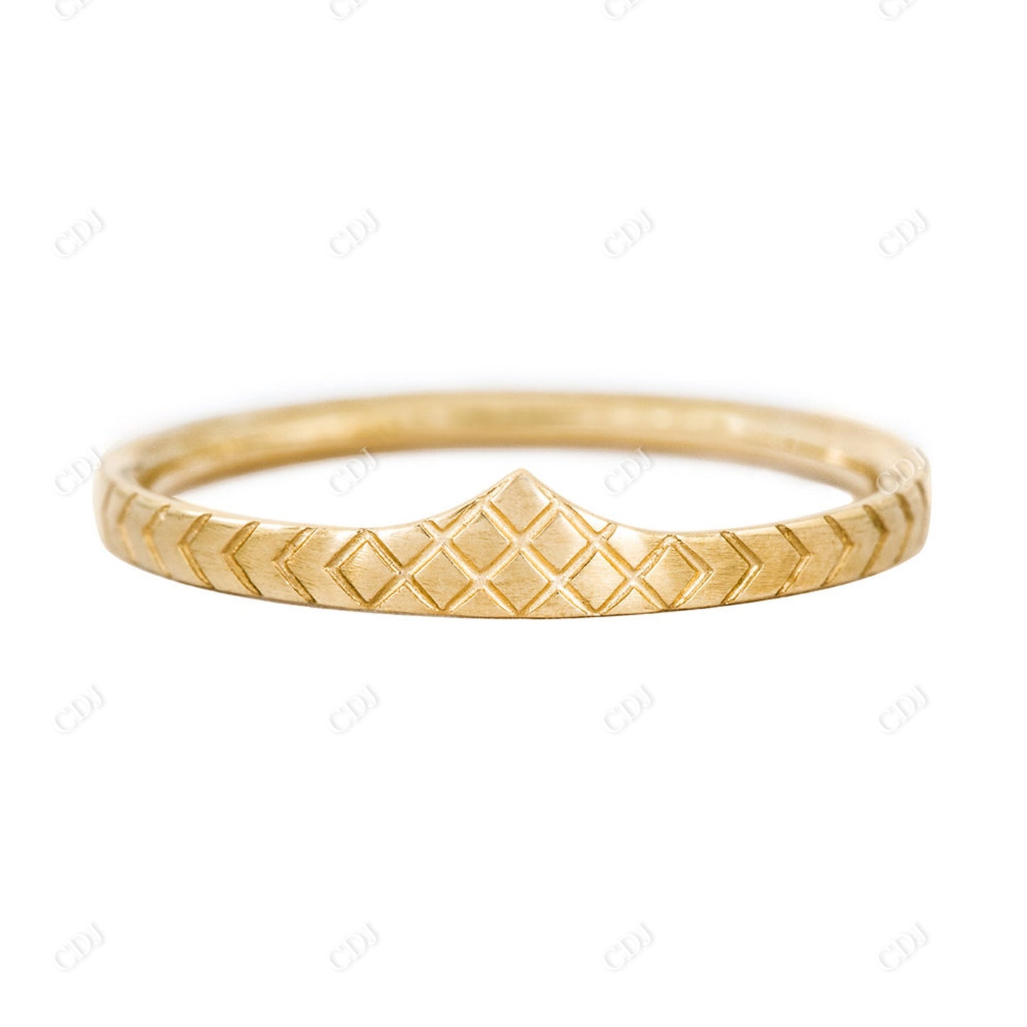 Plain Solid Gold Geometric Pattern Wedding Band