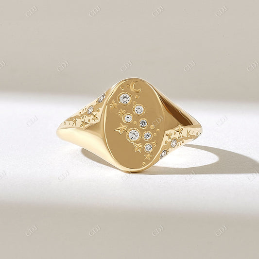 0.09CTW Real Diamond Celestial Signet Ring  customdiamjewel 10KT Yellow Gold VVS-EF
