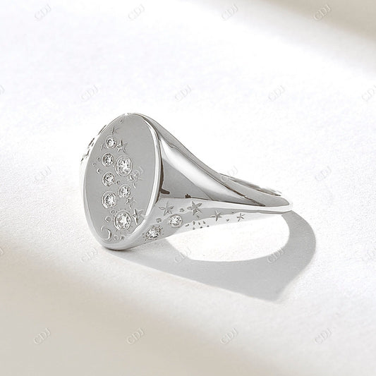 0.09CTW Real Diamond Celestial Signet Ring  customdiamjewel 10KT White Gold VVS-EF