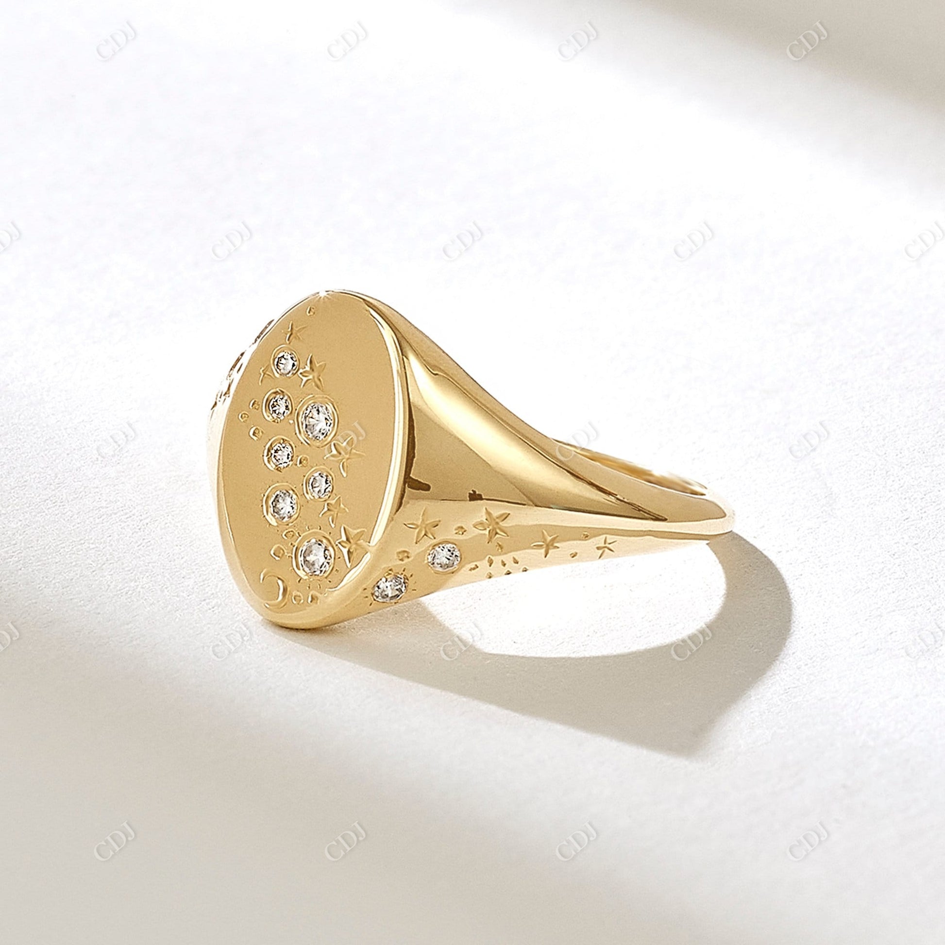 0.09CTW Round Lab Grown Diamond Celestial Signet Ring  customdiamjewel   