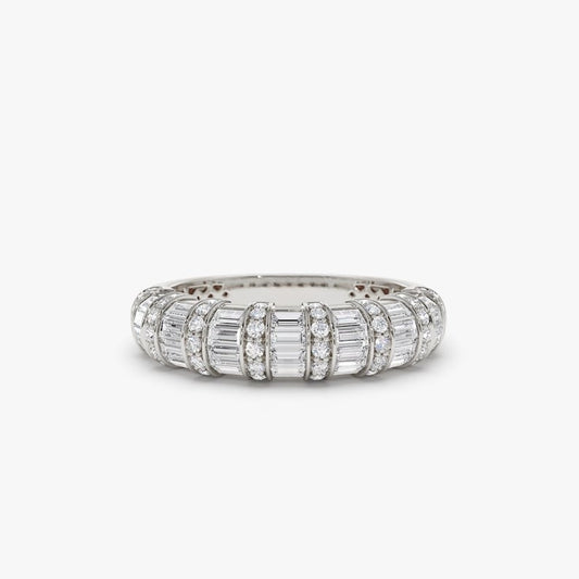 0.80CTW Baguette And Round Cut Natural Diamond Half Eternity  customdiamjewel 10 KT Solid Gold White Gold VVS-EF