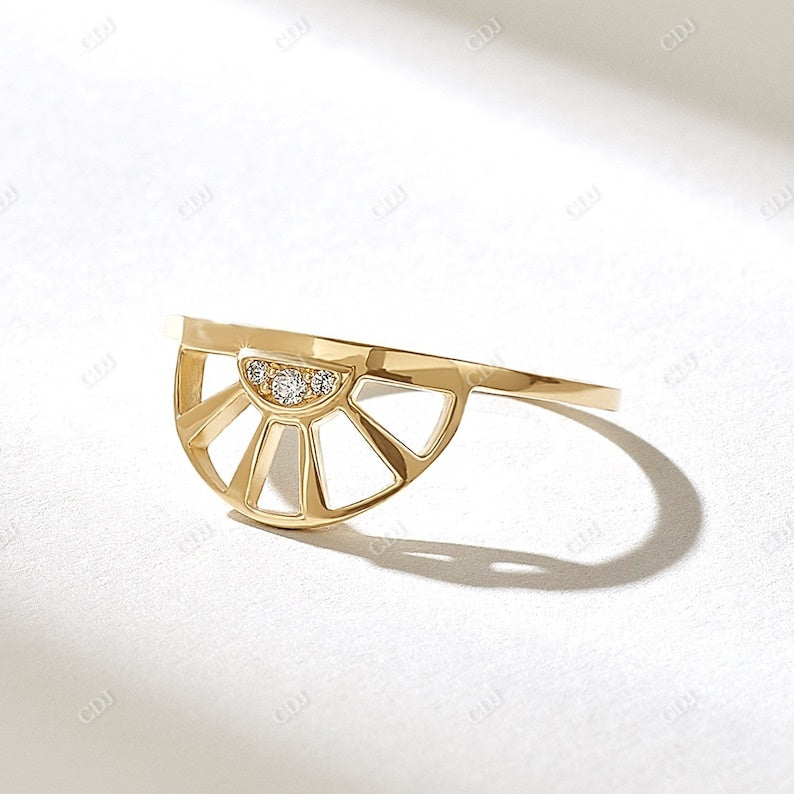 0.04CTW Pave Real Diamond Sun Engagement Ring  customdiamjewel 10KT Yellow Gold VVS-EF