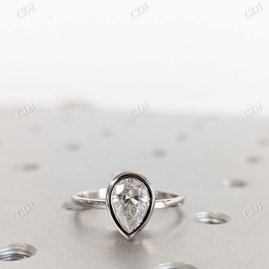 Pear Shape Moissanite Bezel Setting Solitaire Engagement Ring  customdiamjewel 10KT White Gold VVS-EF