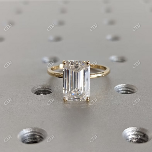 4.0CT Emerald Cut Moissanite Solitaire Engagement Ring  customdiamjewel 10KT Yellow Gold VVS-EF