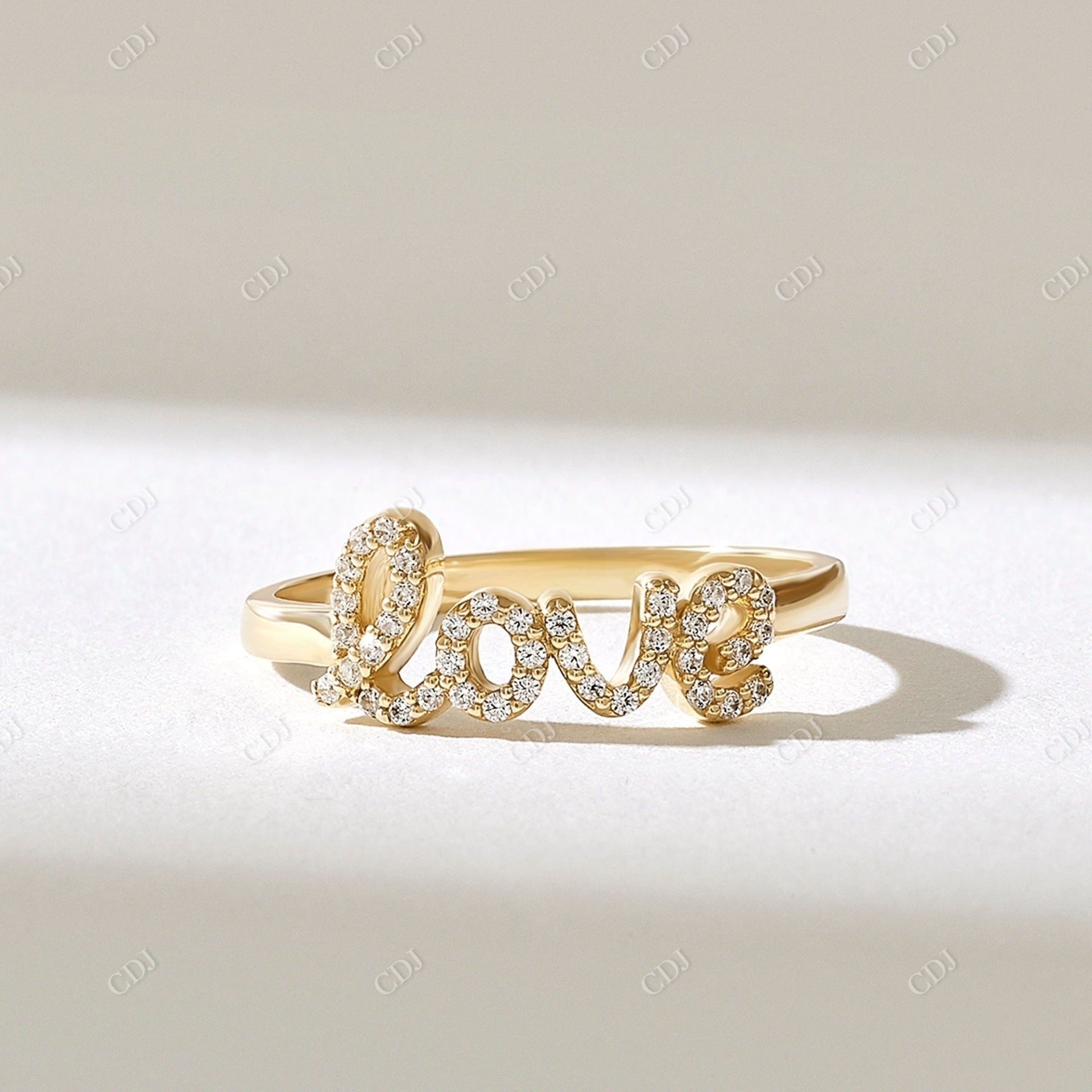 0.15CTW Natural Diamond Love Ring  customdiamjewel 10KT Yellow Gold VVS-EF