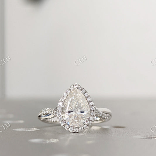 Pear Cut Moissanite Ring Halo Vintage Engagement Ring  customdiamjewel 10KT White Gold VVS-EF