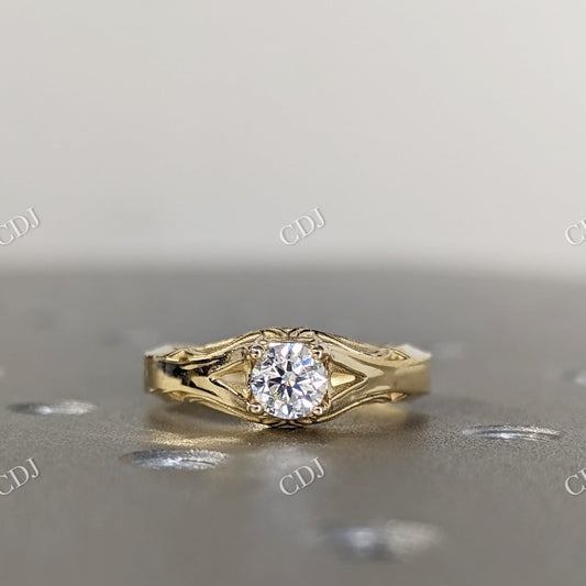 Round Cut Moissanite Thick Band Vintage Style Engagement Ring  customdiamjewel 10KT Yellow Gold VVS-EF