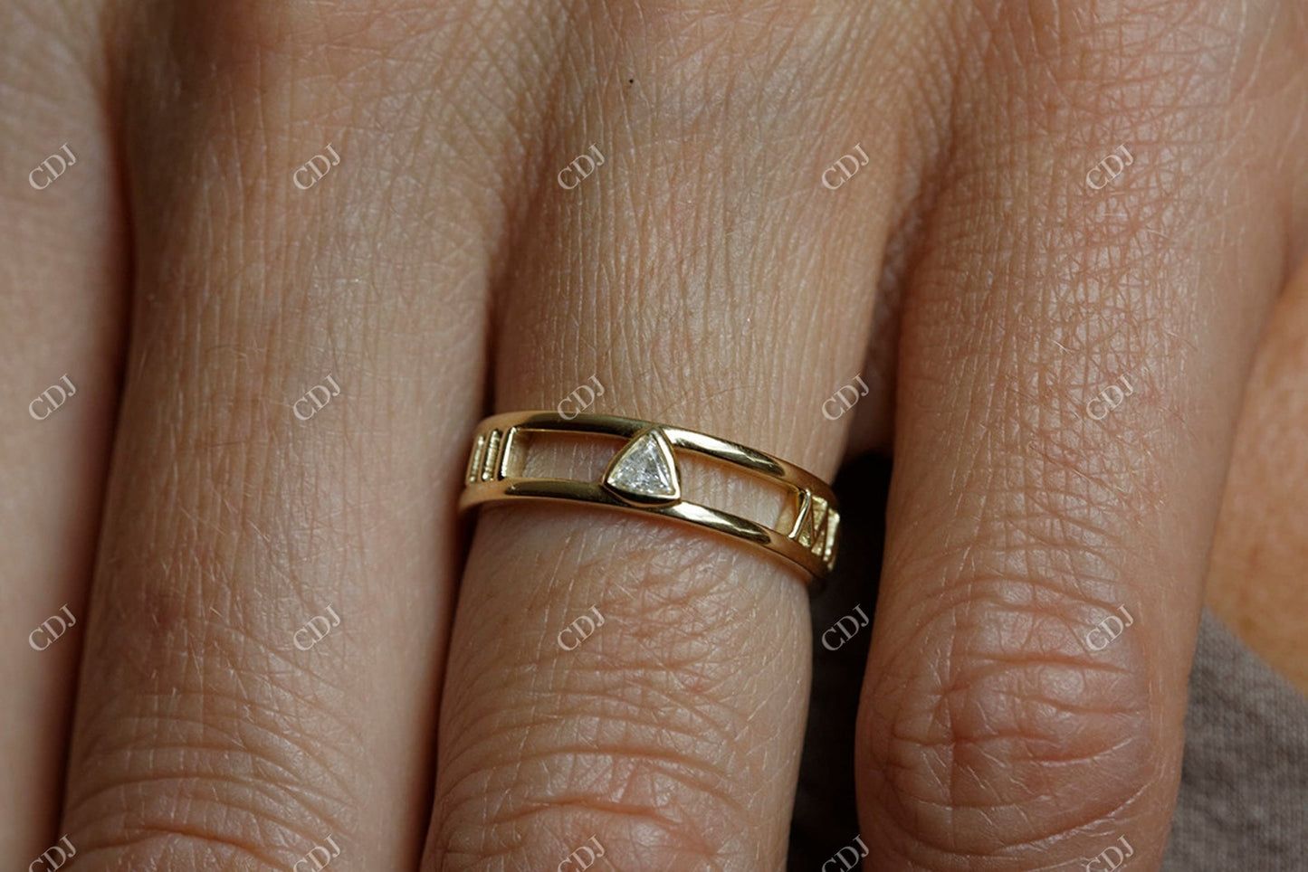 0.1ctw Trillion Moissanite Diamond Gold Personalized Band Ring