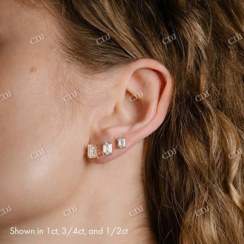 Emerald Cut Moissanite 14K Gold Classy Stud Earrings  customdiamjewel   