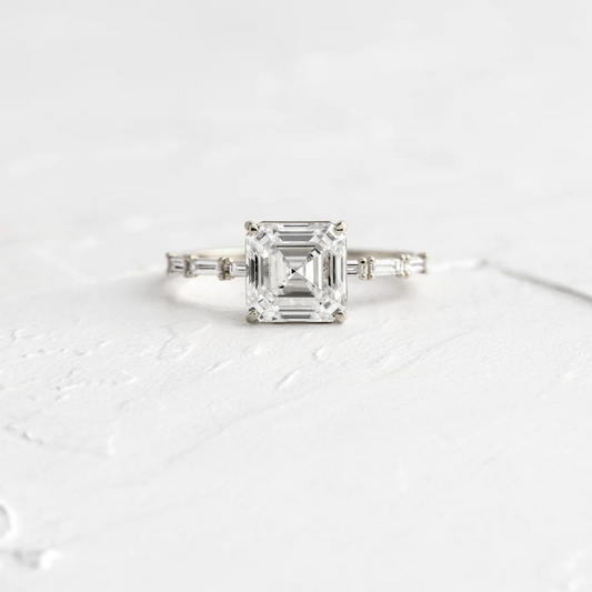 Asscher Cut Moissanite Half Eternity Wedding Ring  customdiamjewel 10KT White Gold VVS-EF