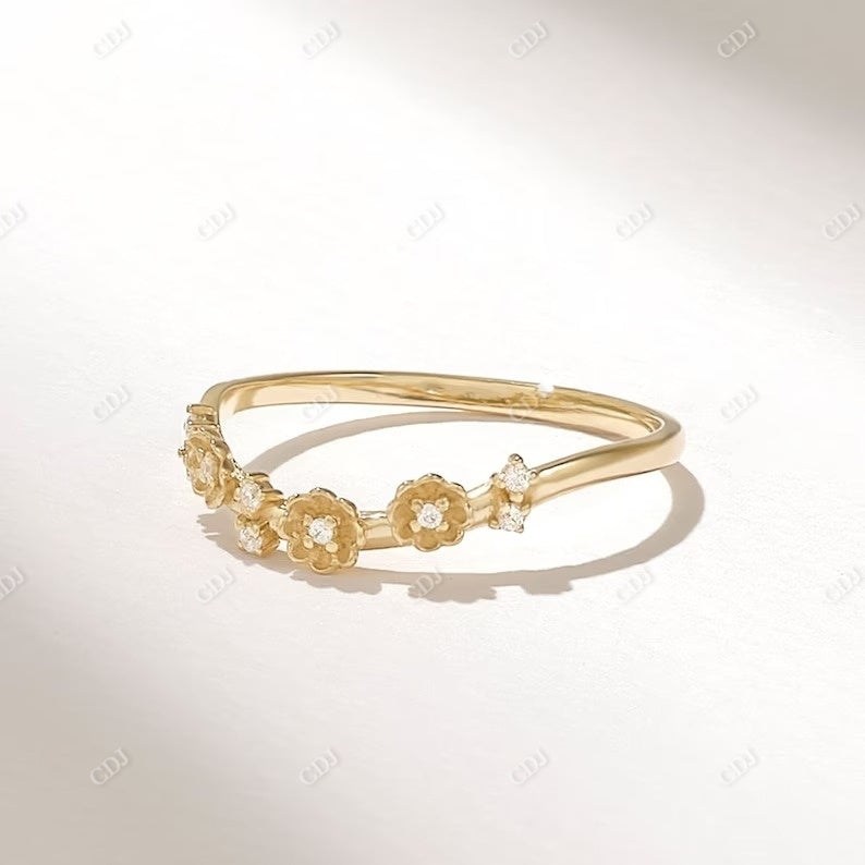 0.06CTW Diamond Floral Curved Wedding Band  customdiamjewel 10KT Yellow Gold VVS-EF
