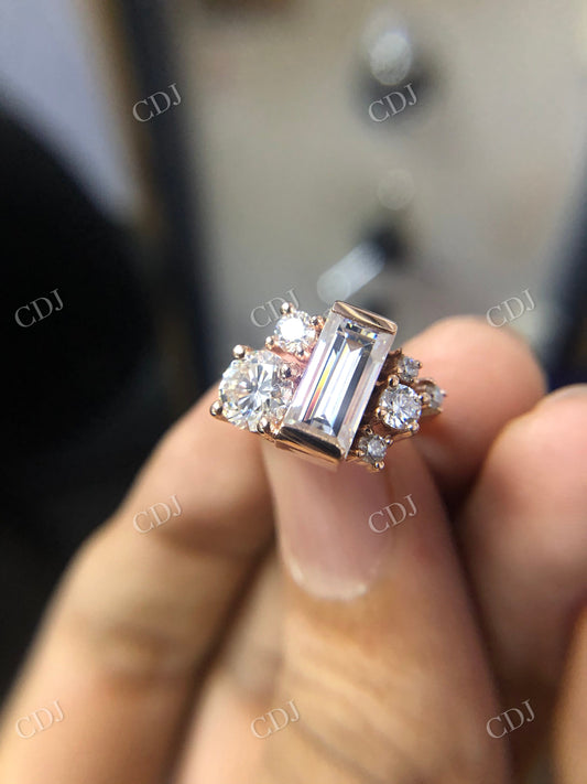 Class Emerald Round Moissanite Cluster Engagement Ring  customdiamjewel   