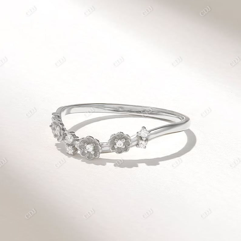 0.06CTW Diamond Floral Curved Wedding Band  customdiamjewel 10KT White Gold VVS-EF
