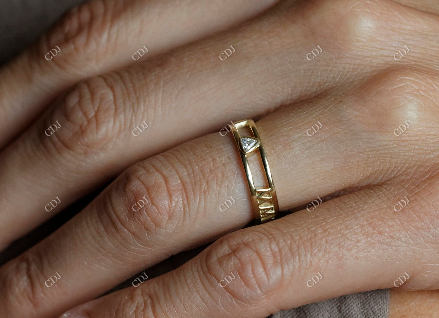 0.1ctw Trillion Moissanite Diamond Gold Personalized Band Ring