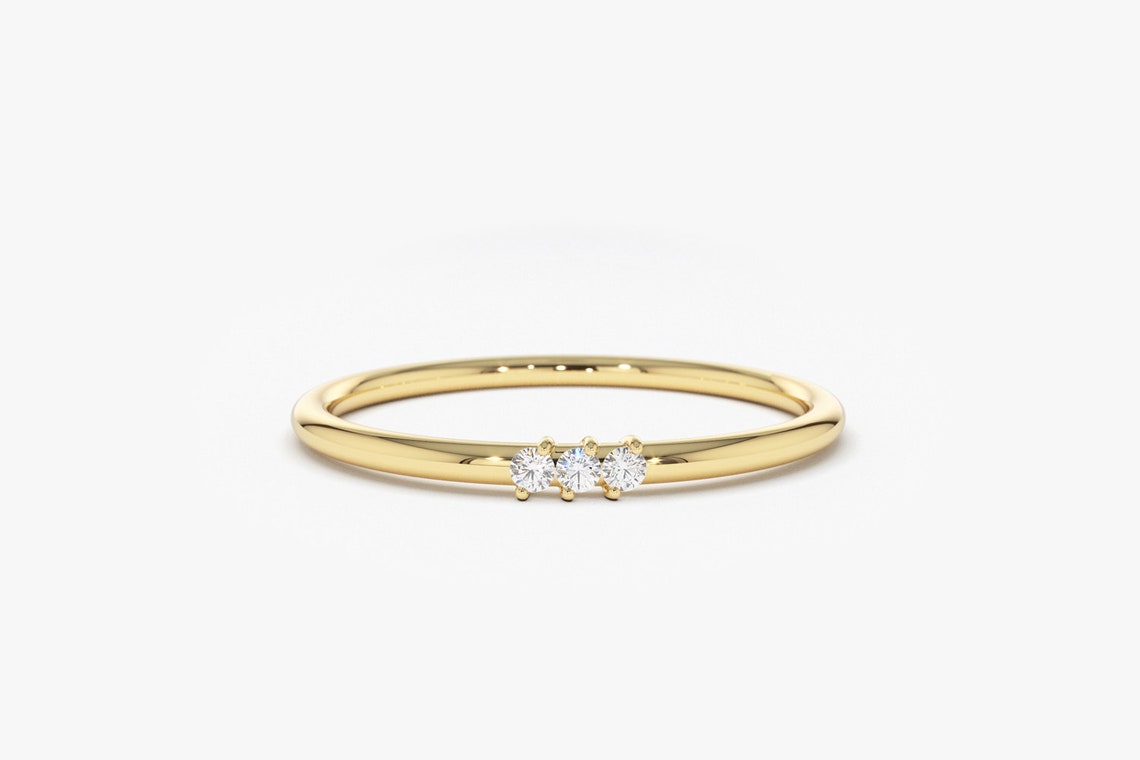 0.05CTW Round Cut Natural Diamond Minimalist Wedding Band  customdiamjewel 10KT Yellow Gold VVS-EF