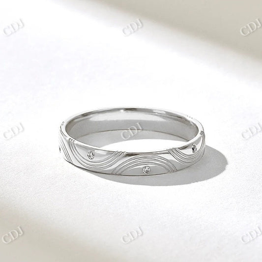 0.04CTW Pave Diamond Half Circle Textured Wedding Band  customdiamjewel 10KT White Gold VVS-EF