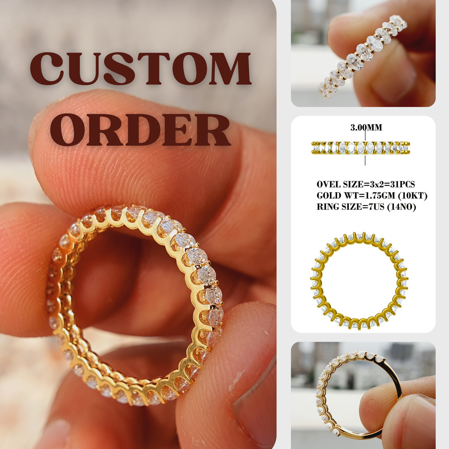 Oval Wedding Band| 14k Gold Full Eternity Ring| Wedding Anniversary Gift| Oval Moissanite Wedding Band  customdiamjewel   